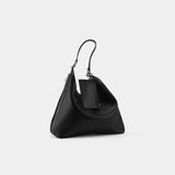 TAD-FAB-Zip-Hobo-matte-black-calfskin-shoulder-bag-front-side-view