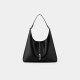 TAD-FAB-Zip-Hobo-matte-black-calfskin-shoulder-bag-front-view