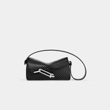 TAD-FAB-Softie-Mini-black-studs-calfskin-shoulder-bag-front-view-with-silver-tone-carabiner-style-buckle